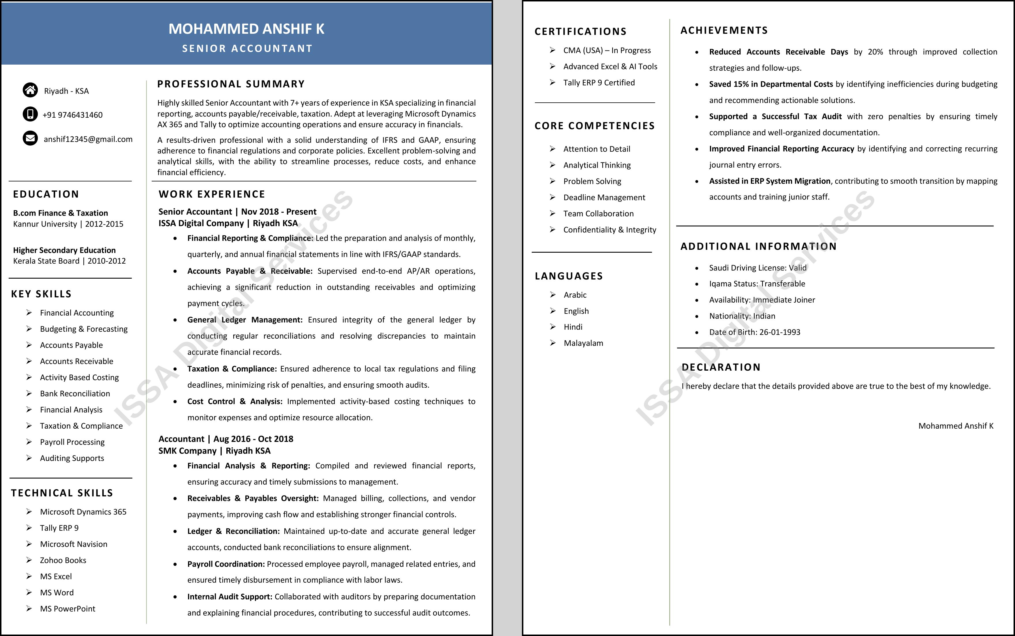 ATS-friendly CV Sample Design